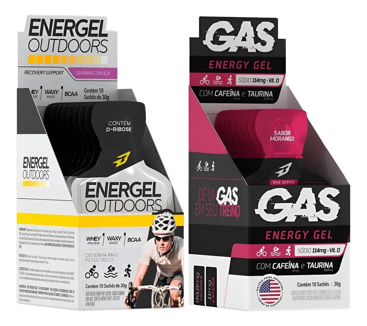 Kit Gas Energy Gel C/ Cafeína + Energel Outdoors S/ Cafeína Guaraná Com Açaí/morango