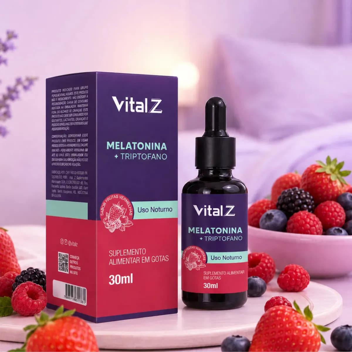 Melatonina + Triptofano Gotas 30ml Frutas Vermelhas