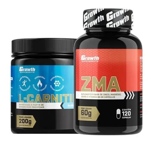 Carnitina (200g) + Zma (120 Caps) - Growth Sabor Natural