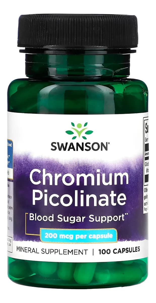 Swanson Picolinato Cromo 200mcg 100 Caps Metabolismo Energia Sem Sabor