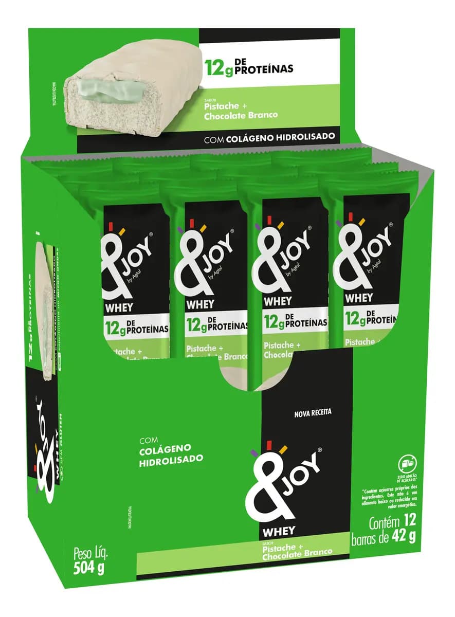 Barra Proteína &Joy - Whey Sabor Pistache - Display com 12