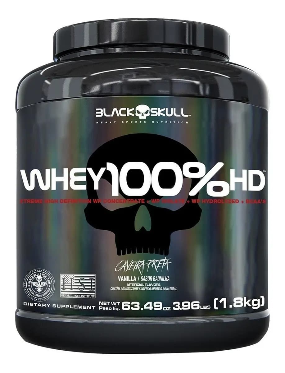 Whey 100% Hd 1,8kg Wpc + Isolado + Hidrolisado - Black Skull Sabor Baunilha