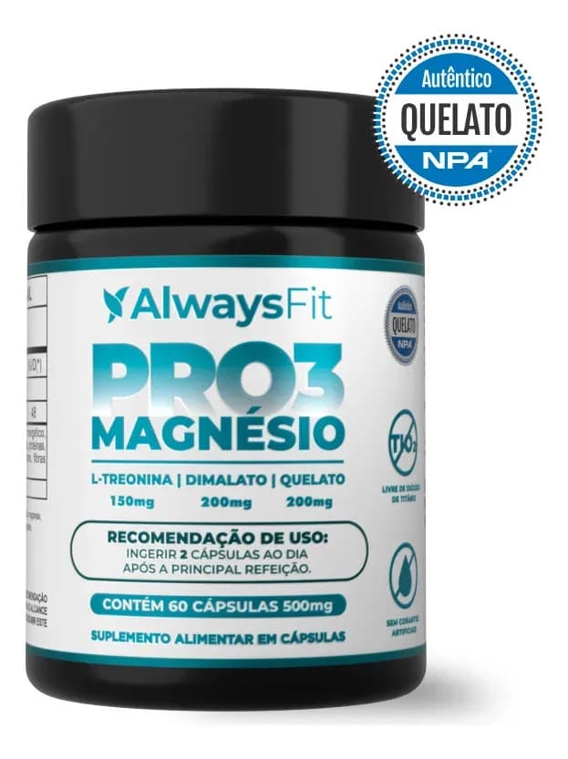 PRO3 Magnésio AlwaysFit | Magnésio Dimalato + Magnésio Quelato + L-Treonina | 60 Cápsulas