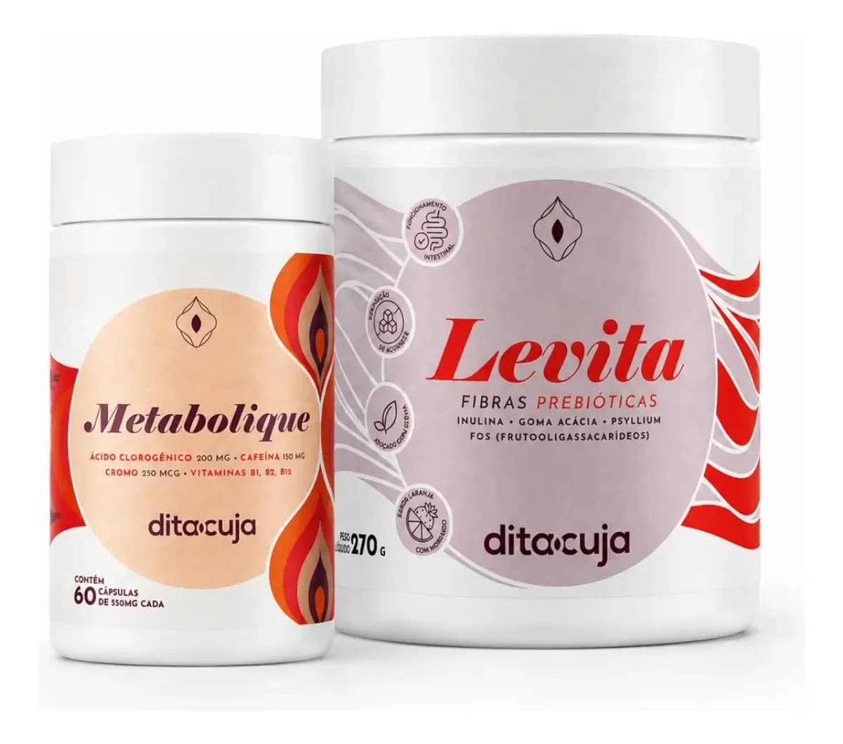 Kit Metabólico Dita Cuja Picolinato Cromo Fibras Prebióticas Sem Sabor/ Laranja Com Morango