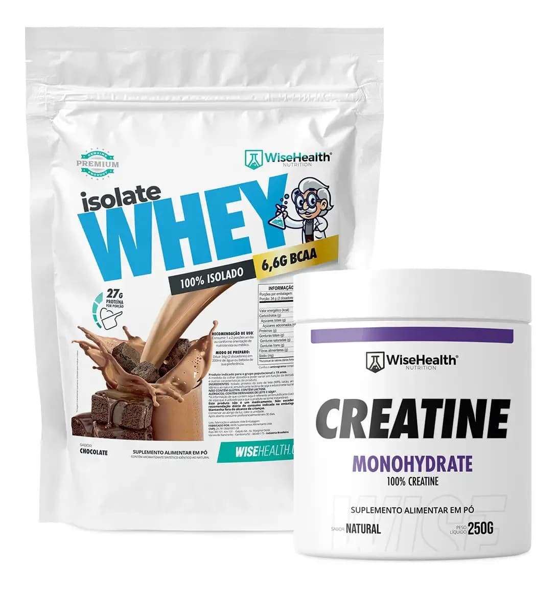 Kit Creatina 250g + Whey Isolado Chocolate 900g - Wise