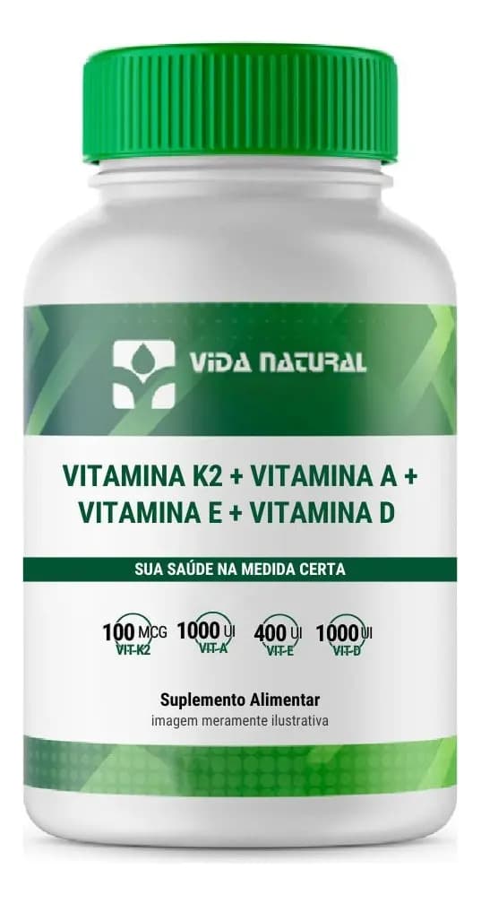 Vitamina K2 Vit A 1000ui Vitamina D 1000ui 60 Cápsulas Sem Sabor