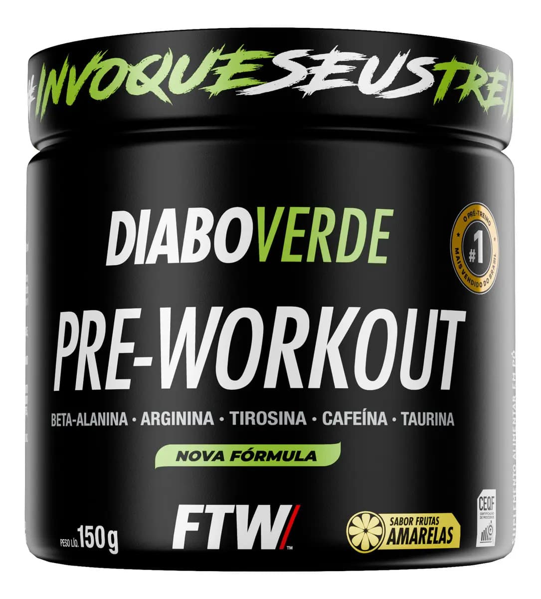 Pré Treino Pre Workout DIABO VERDE Pote 150g Sabor Frutas Amarelas FTW