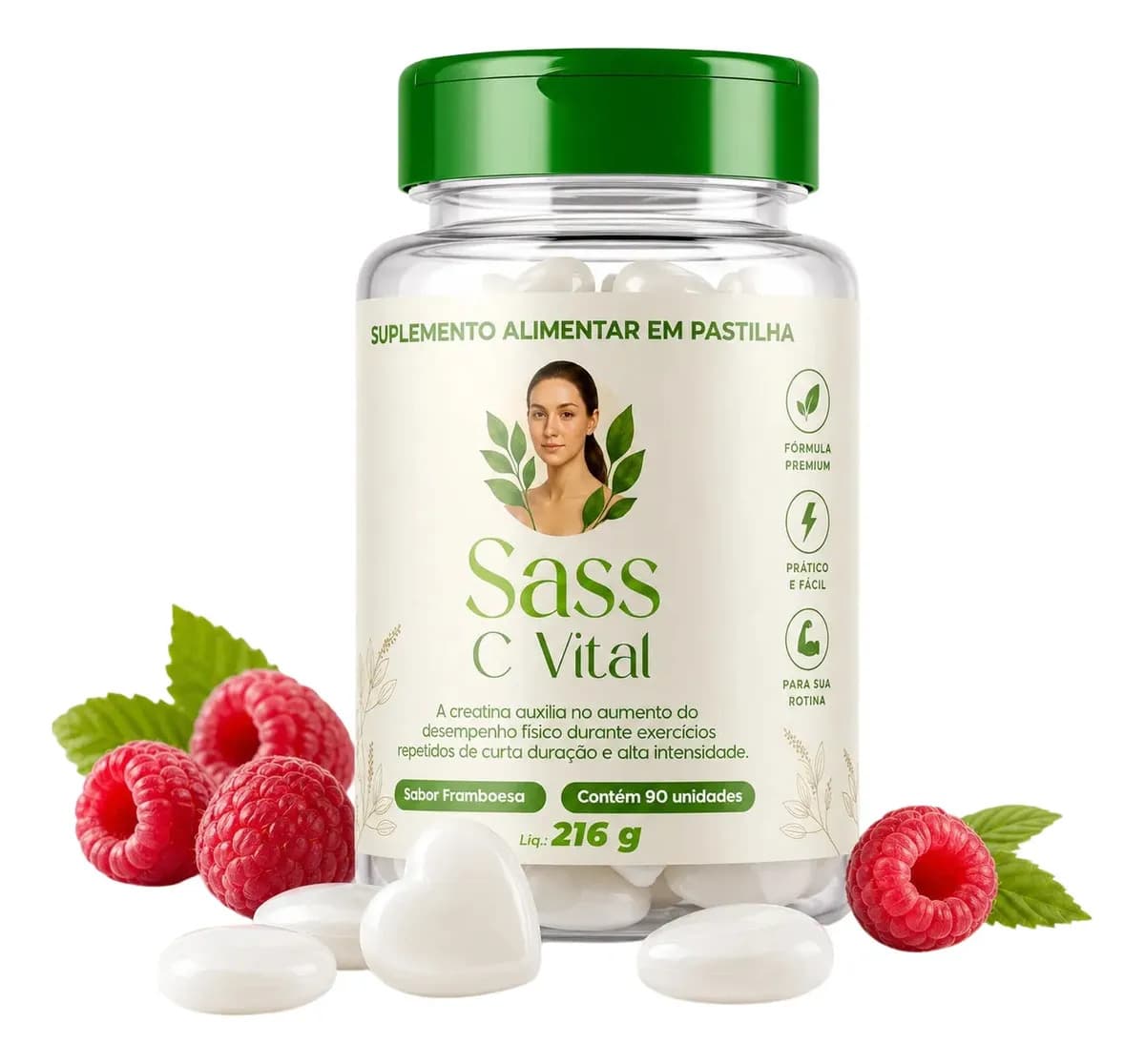Creatina Mastigavel 90 Pastilhas Sabor Framboesa Creatina Monohidratada