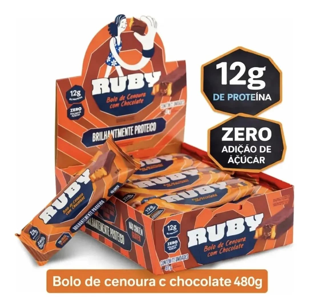 Barra Proteína Ruby Bolo Cenoura C/ Chocolate 12 Unid
