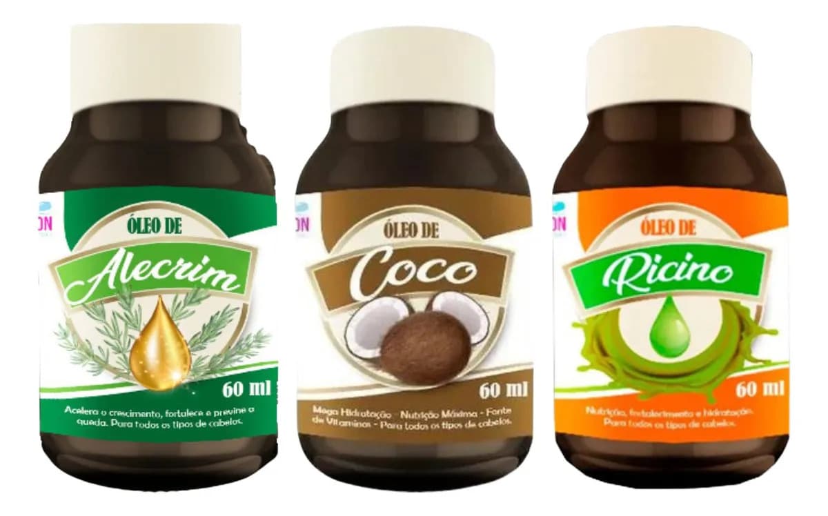 Kit Terapia Capilar Óleo Coco+óleo De Rícino+óleo De Alecrim