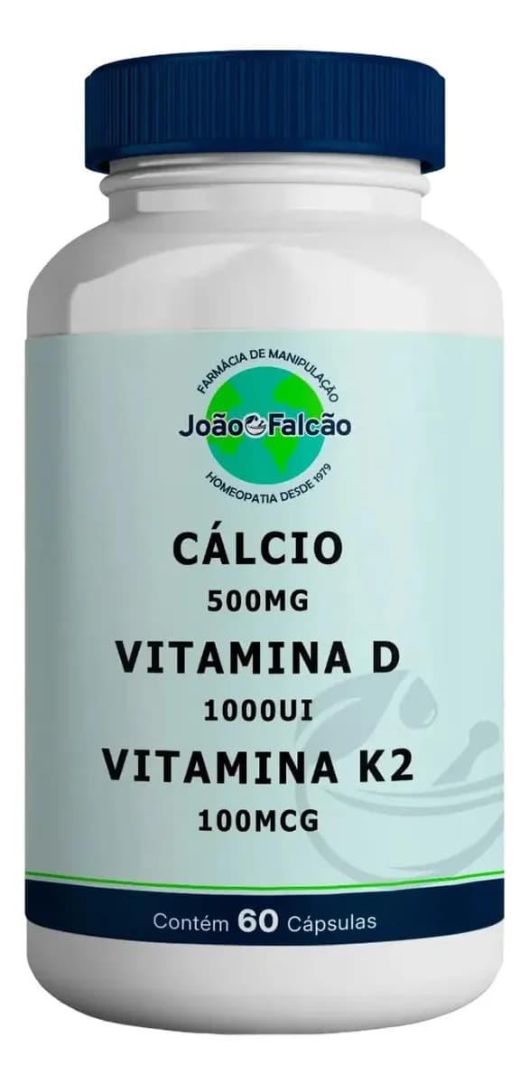 Cálcio 500mg + Vitamina D 1000ui + Vitamina K2 100mcg-60cáps Sem Sabor