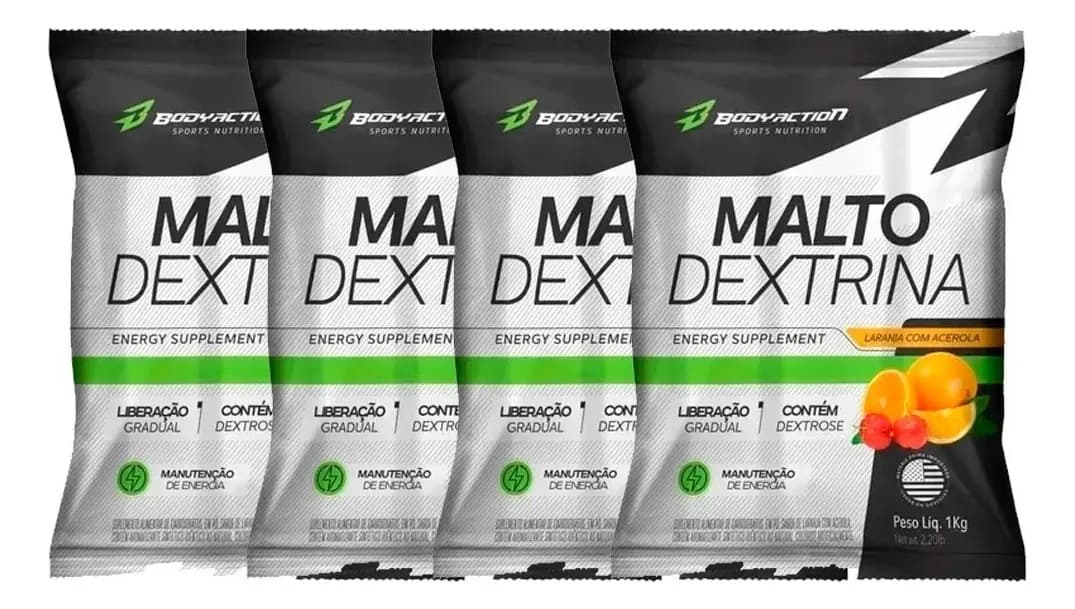 4x Maltodextrina - 1kg - Body Action Sabor Laranja & Acerola