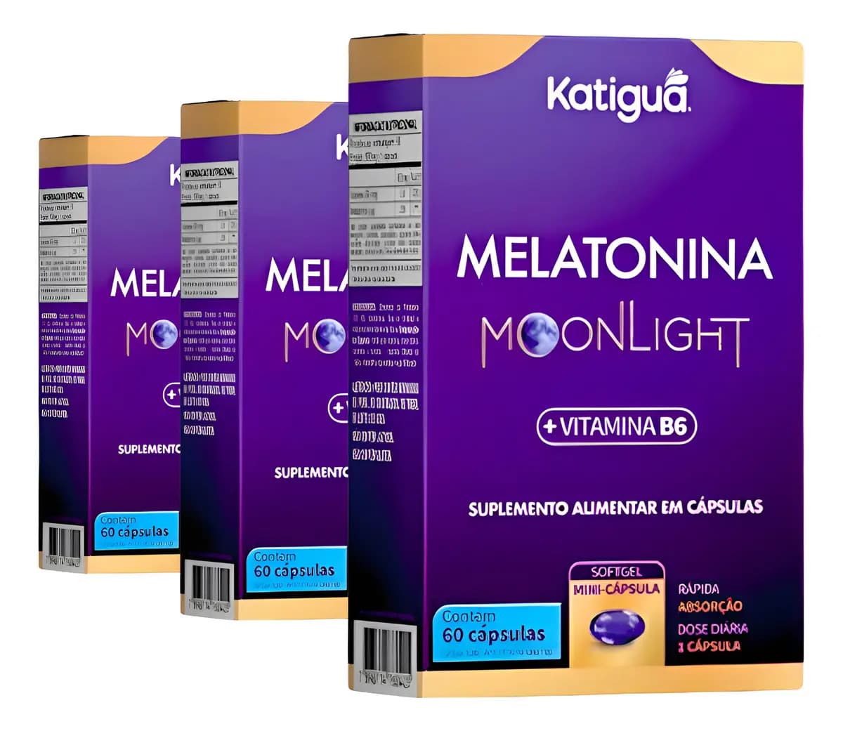 Kit 3x Melatonina e Vitamina B6 Katigua de 60 Cápsulas Softgel