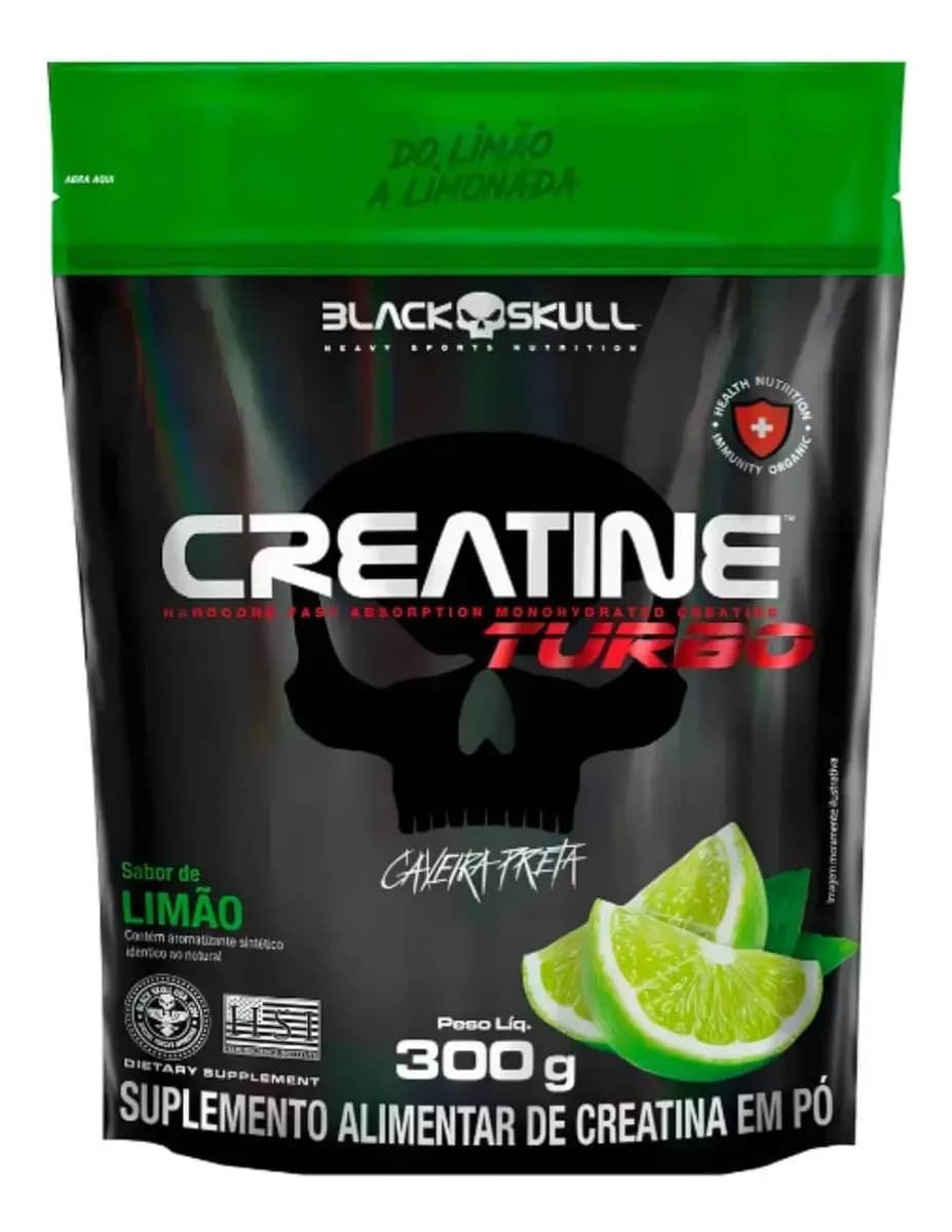 Creatina Black Skull Turbo Refil 300g Creatina Monohidratada Sabor Limão