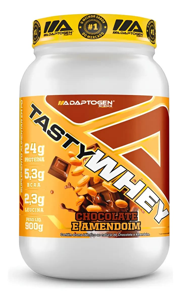 Suplemento Tasty Whey 3w Gourmet Whey Protein Adaptogen Science Pote 900g Sabor Chocolate e Amendoim