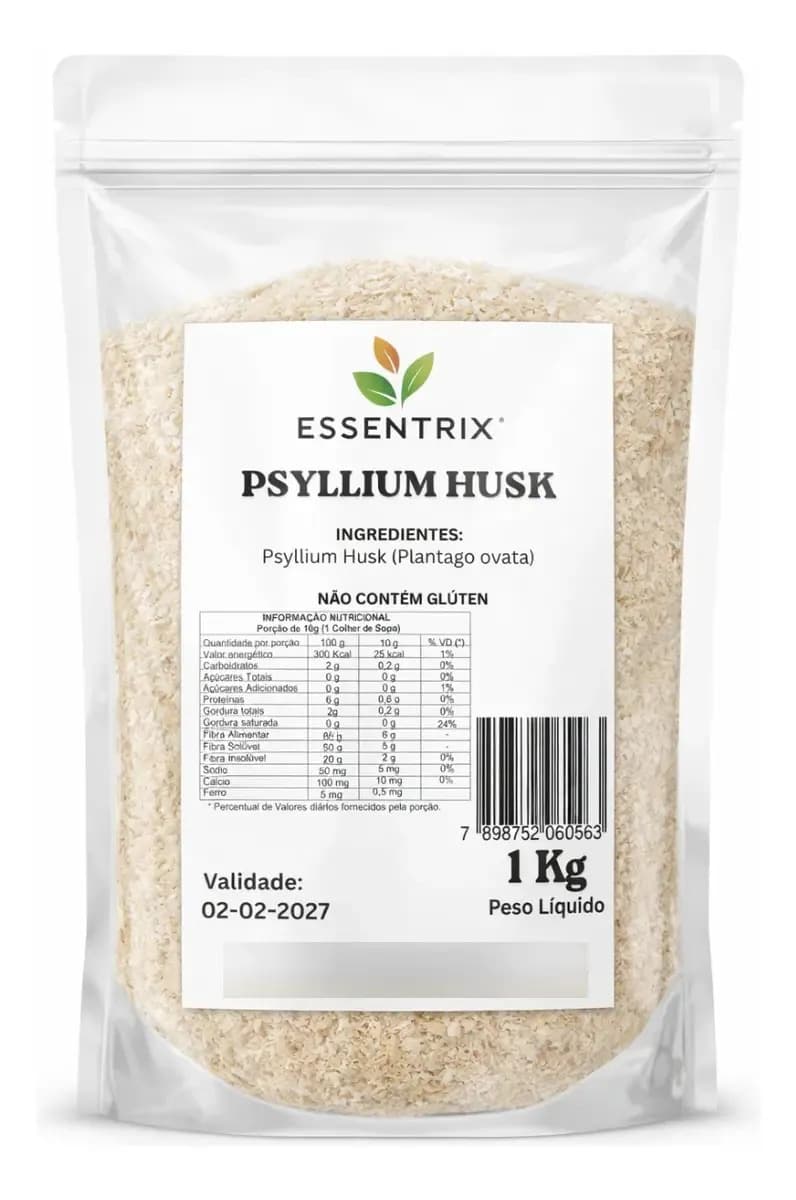 Farinha psyllium husk Essentrix de psyllium sem glúten 1 kg