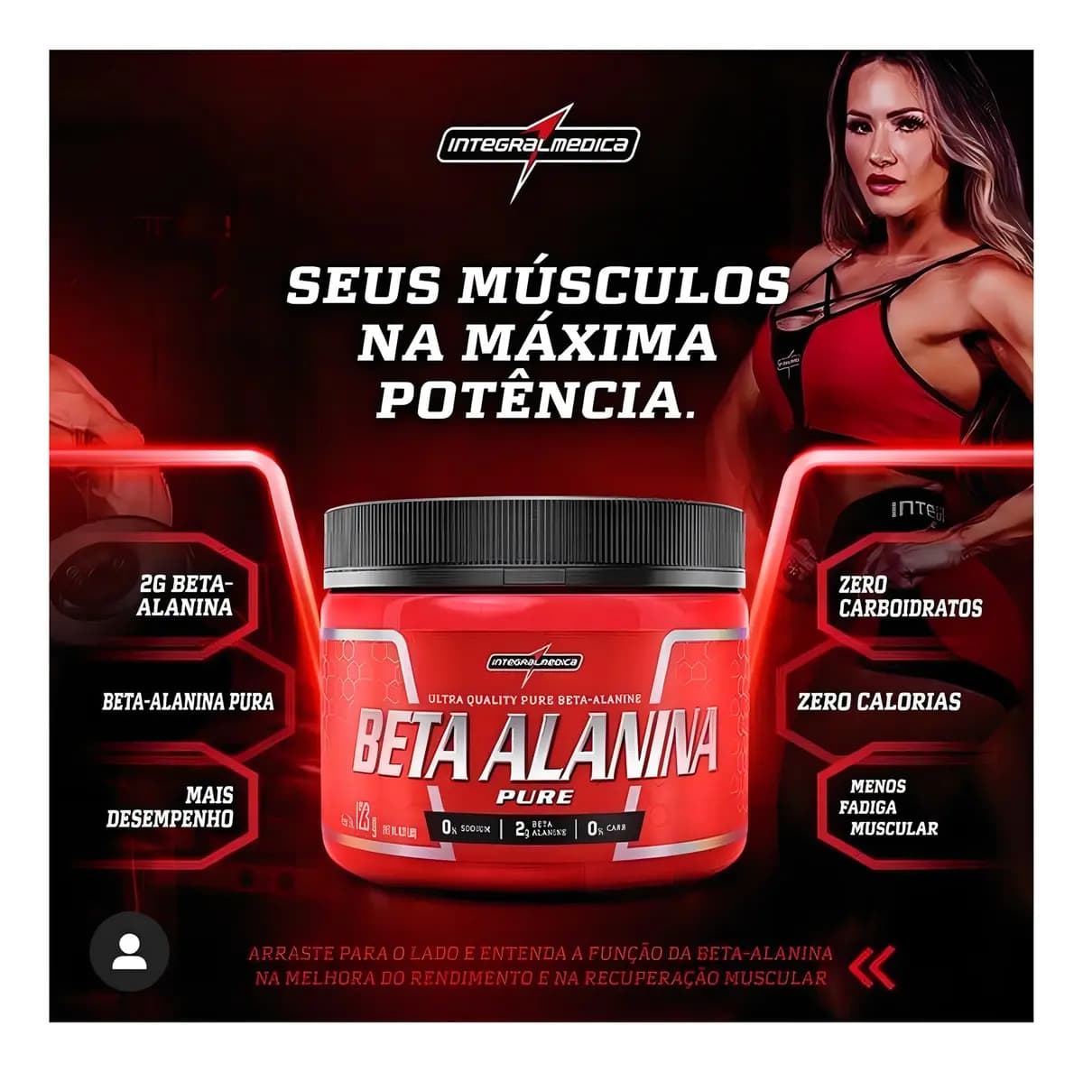 Beta Alanina Integral Medica Beta Alanine Desempenho 123g Sabor Neutro