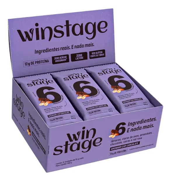 Barra Proteína Amendoim E Chocolate 54g Winstage 12 Unidades