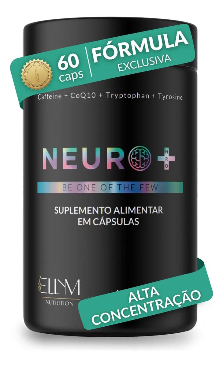 Neuro+ 60 Capsulas Nootropico Energético Foco Cafeina Taurina Magnesio Triptofano Taurina B12 L-Tirosina B3 B9 Memoria Energia Triptofano Vitaminas D Coenzima Q10 Ellym Nutrition