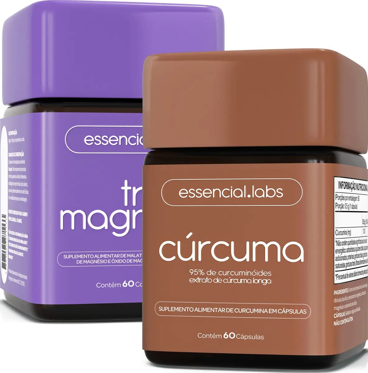 KIT CÚRCUMA 130mg - 60 cápsulas + TRI MAGNÉSIO com Magnésio Dimalato + Magnésio Bisglicinato + Óxido De Magnésio - 60 Comprimidos