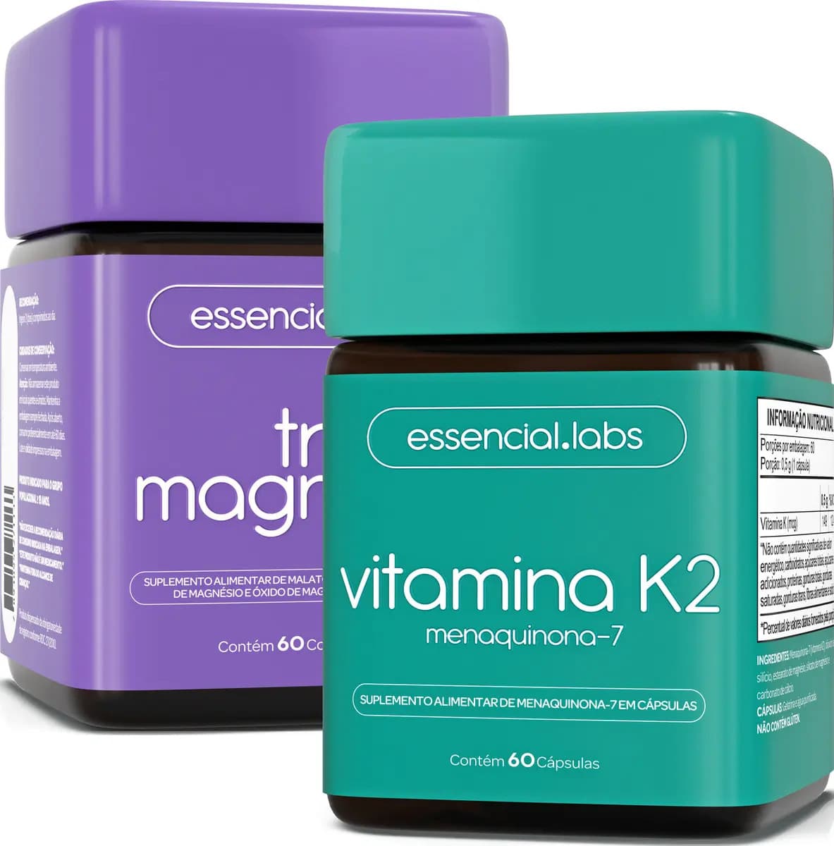 KIT TRI MAGNÉSIO contendo Magnésio Dimalato + Magnésio Bisglicinato + Óxido de Magnésio - 60 comprimidos + VITAMINA K2 Menaquinona-7 - 60 doses