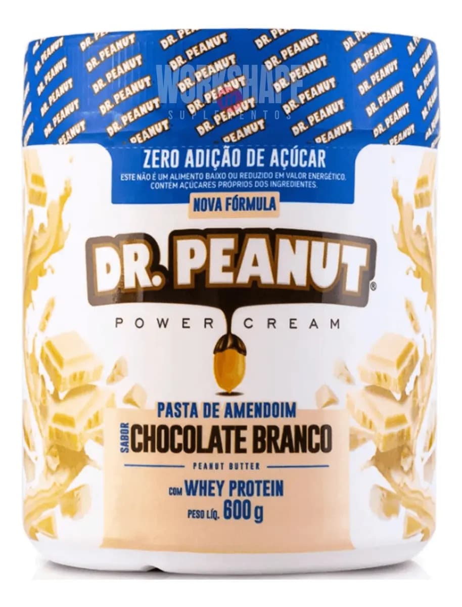 Pasta De Amendoin Dr Peanut Power Cream Whey Protein 600g Sabor Chocolate Branco