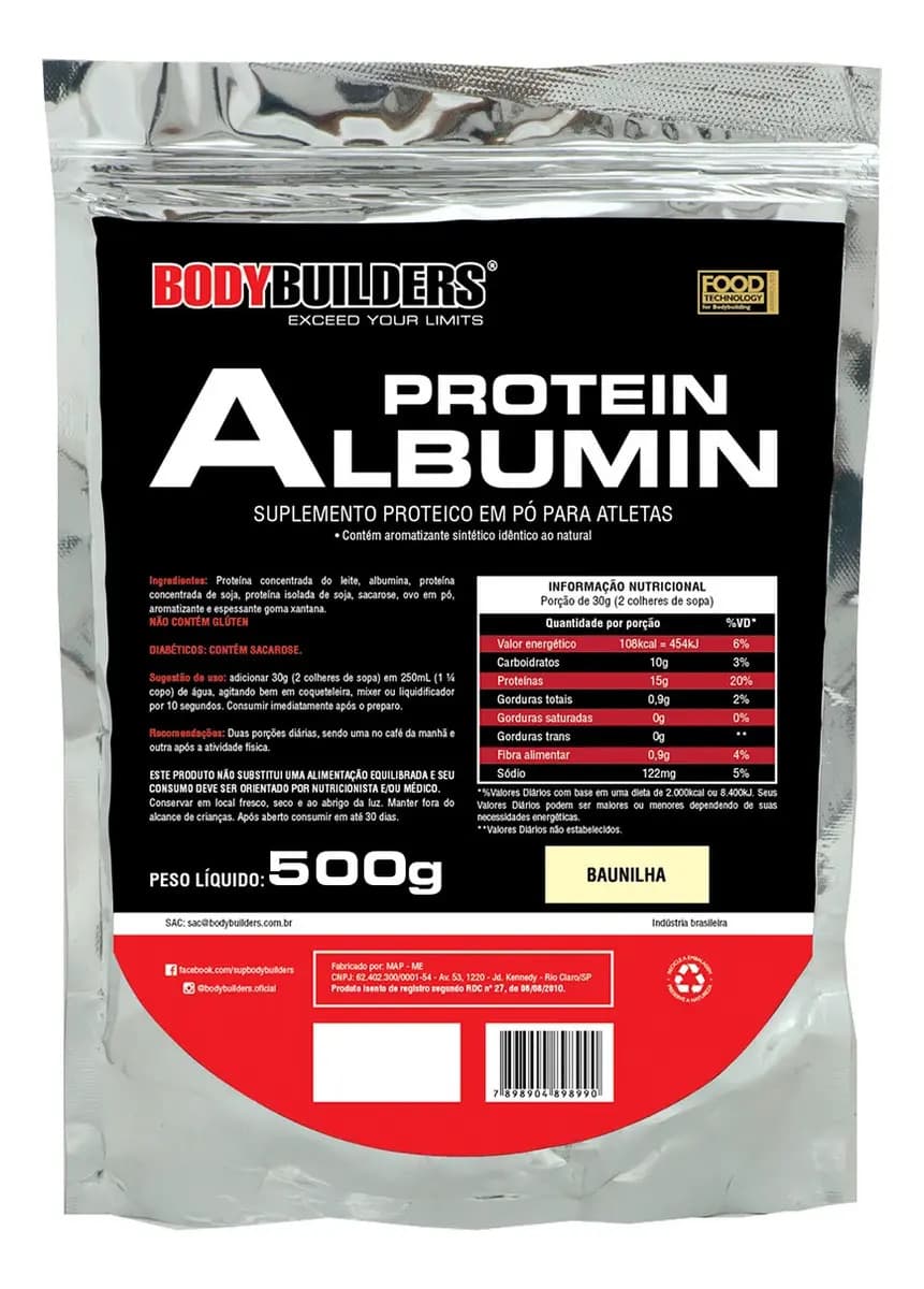 Albumina Protein 500g Bodybuilders Sabor Baunilha