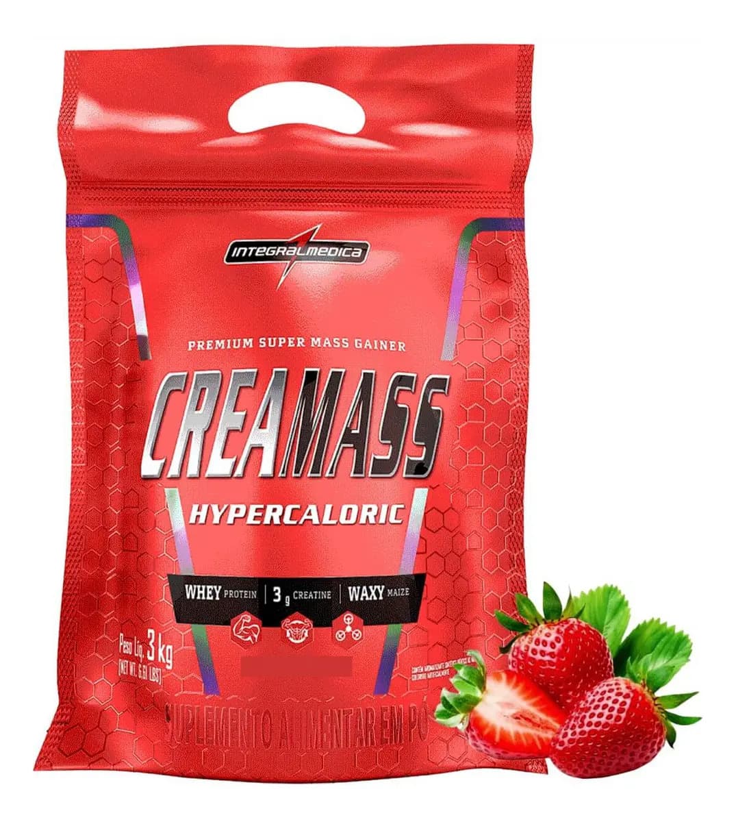 Creamass Integralmédica 3kg Creatina Proteína Maltodextrina Sabor Morango