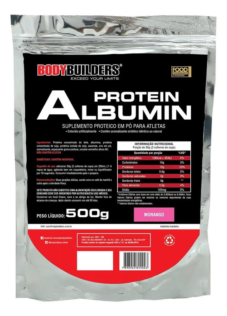 Albumina Protein 500g Bodybuilders Sabor Morango