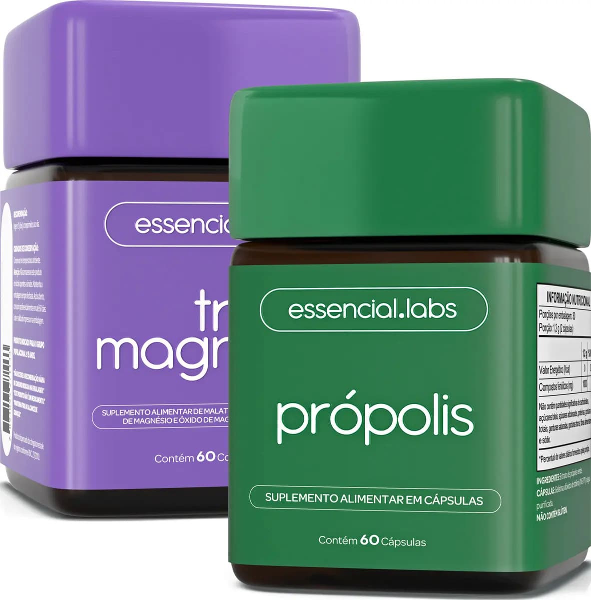 KIT TRI MAGNÉSIO contendo Magnésio Dimalato + Magnésio Bisglicinato + Óxido de Magnésio - 60 comprimidos + PRÓPOLIS VERDE - 60 cápsulas