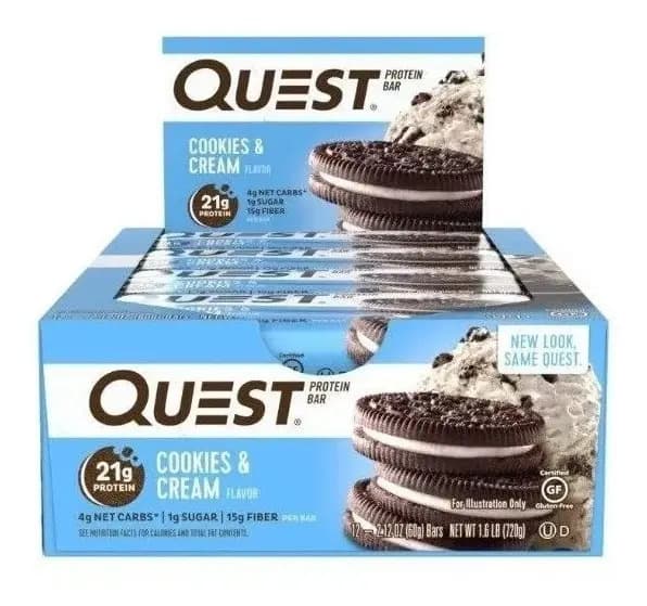 Barra Proteína Quest Bar Cookies & Cream Caixa 12 Unidades